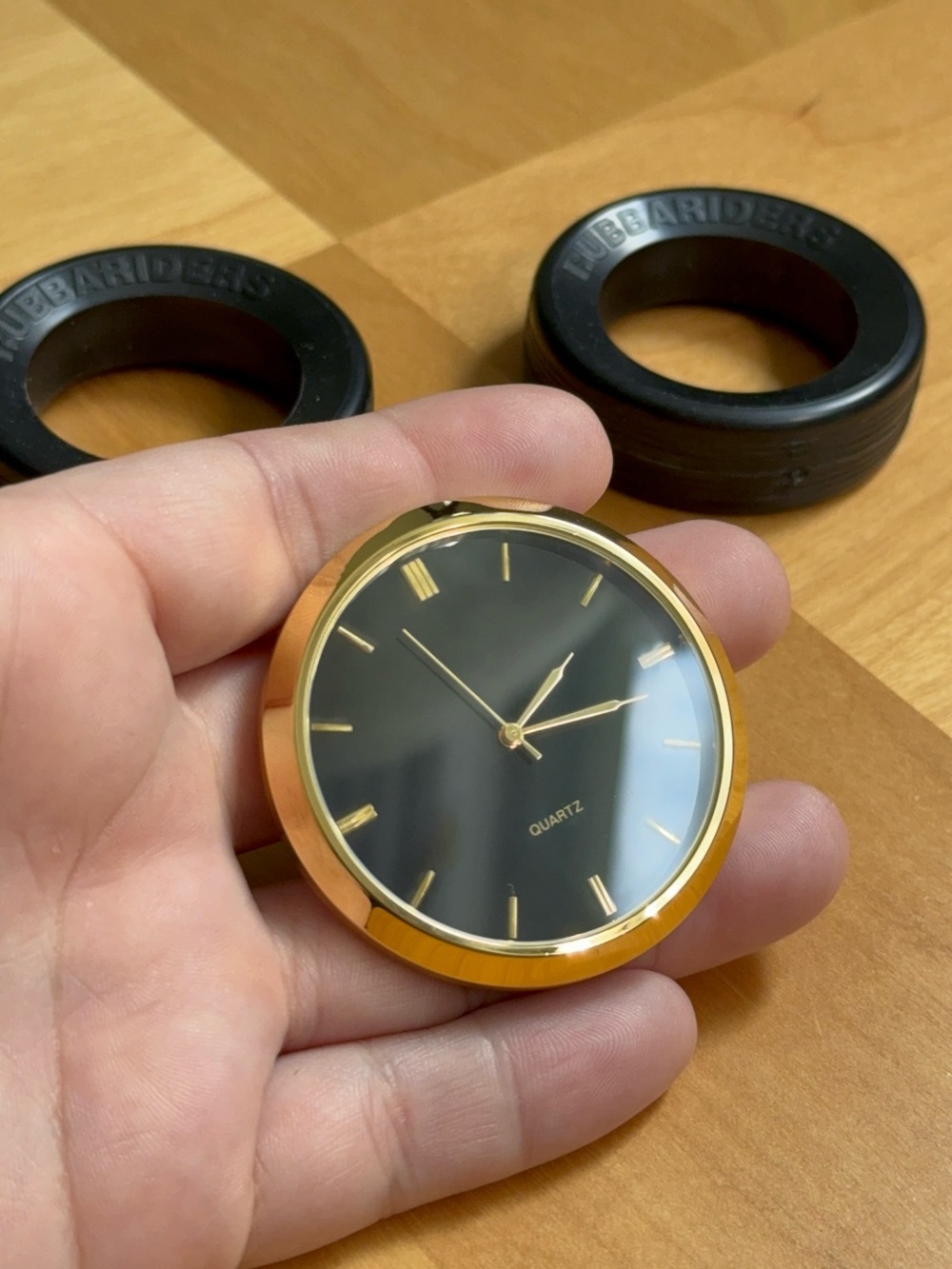 2" Black Quartz Clock Insert Face with Gold Accents Clock Repair Crafting P2084